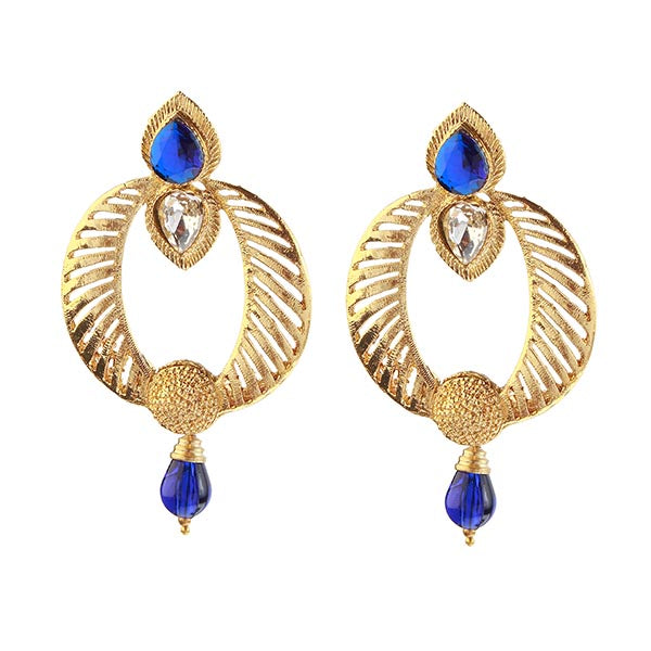 Kriaa Blue Austrian Stone Gold Plated Dangler Earrings