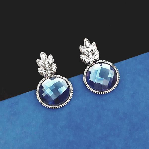 Kriaa Silver Plated Blue Austrian Stone Dangler Earrings - 1307013A