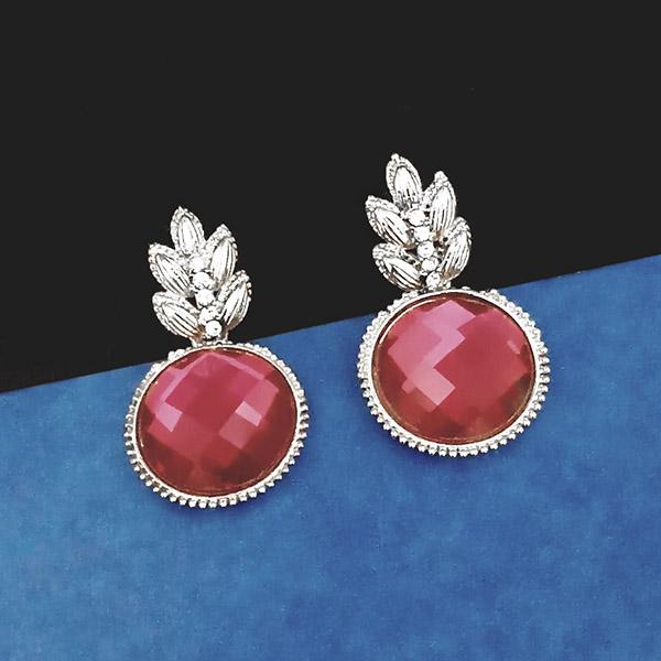 Kriaa Silver Plated Maroon Austrian Stone Dangler Earrings - 1307013C