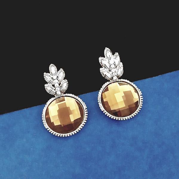 Kriaa Silver Plated Brown Austrian Stone Dangler Earrings - 1307013D
