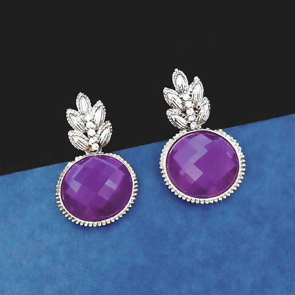 Kriaa Purple Crystal Stone Silver Plated Dangler Earrings