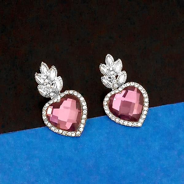 Kriaa Silver Plated Pink Austrian Stone Dangler Earrings - 1307014A