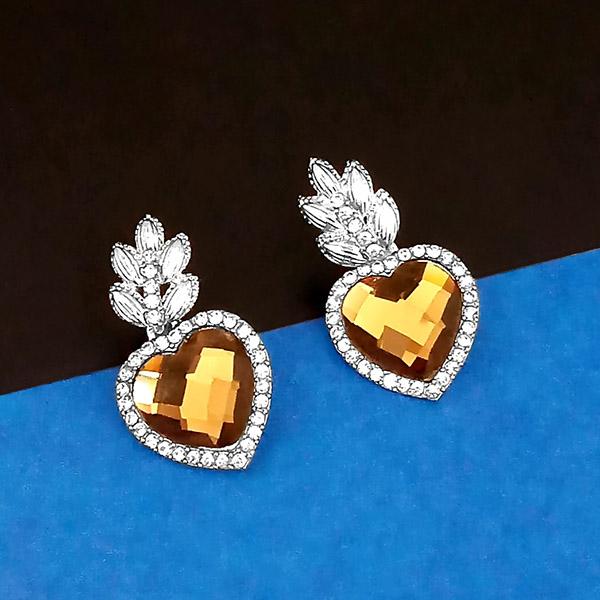 Kriaa Silver Plated Brown Austrian Stone Dangler Earrings - 1307014B