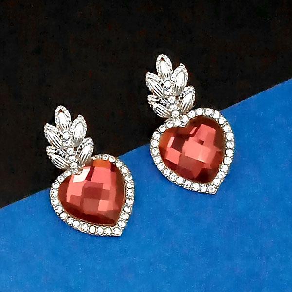 Kriaa Silver Plated Maroon Austrian Stone Dangler Earrings - 1307014D
