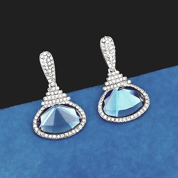 Kriaa Silver Plated Blue Austrian Stone Dangler Earrings - 1307017A