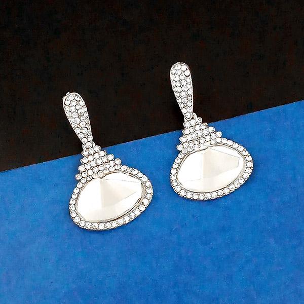 Kriaa Silver Plated White Austrian Stone Dangler Earrings - 1307017B