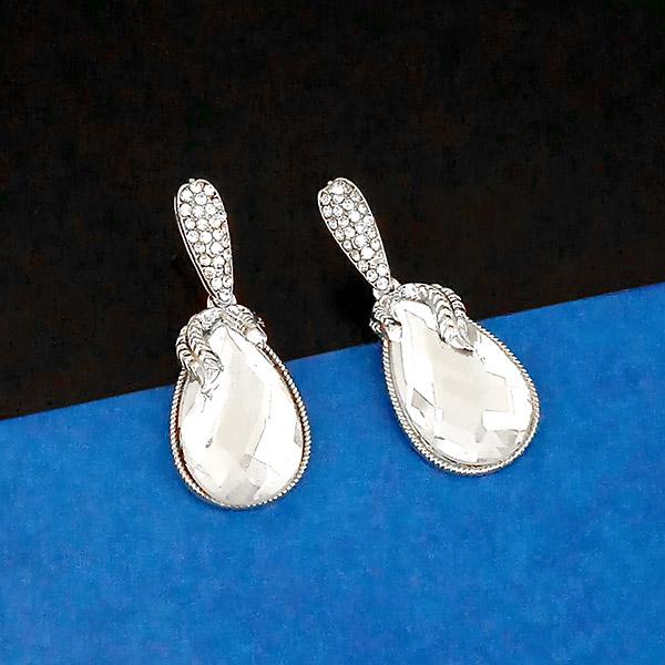 Kriaa Silver Plated White Austrian Stone Dangler Earrings - 1307019B