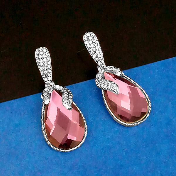 Kriaa Silver Plated Purple Austrian Stone Dangler Earrings - 1307019C