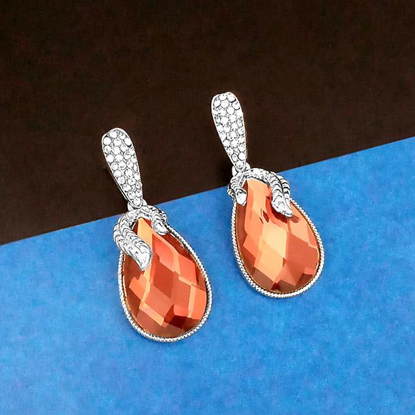 Kriaa Silver Plated Orange Austrian Stone Dangler Earrings - 1307019D