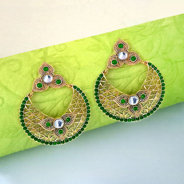 The99jewel Green Pota Stone Gold Plated Danglers Earrings