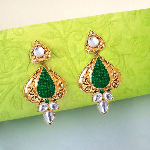 The99Jewel Kundan Green & White Dangler Earrings