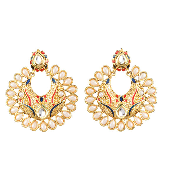 Kriaa Meenakari Pearl Kundan Chandbali Earrings
