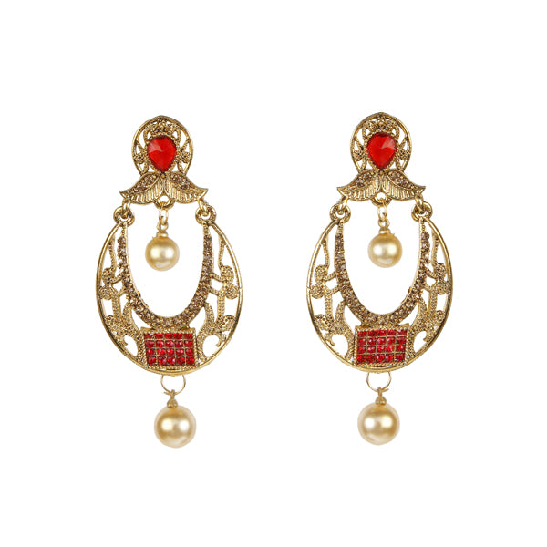 Kriaa Gold Plated Red Austrian Stone Dangler Earrings