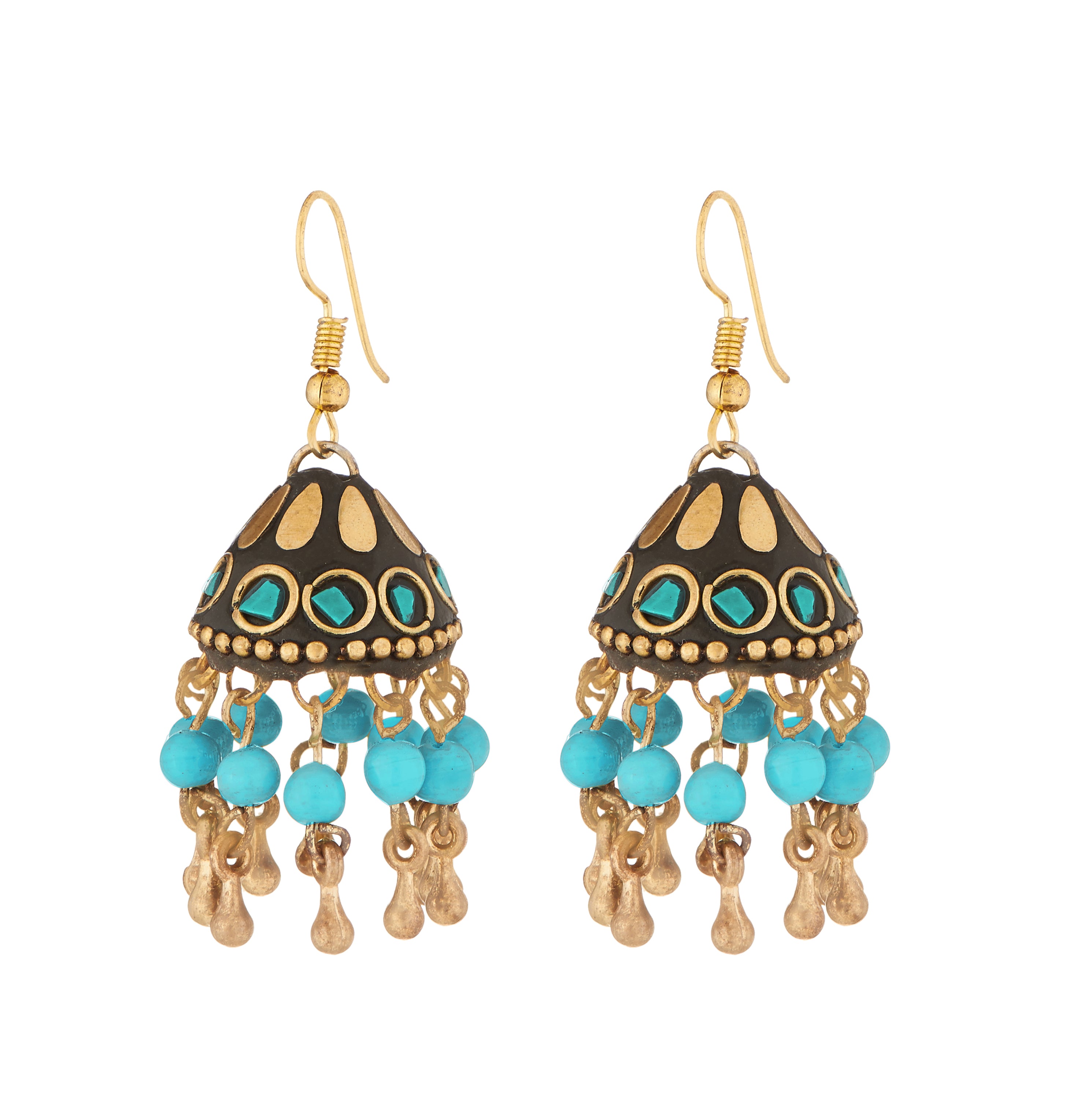 Jeweljunk Meenakari Gold Plated Beads Jhumki Earrings