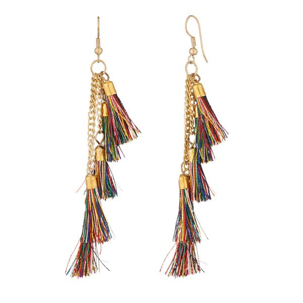 Jeweljunk Gold Plated Multicolor Thread Earrings