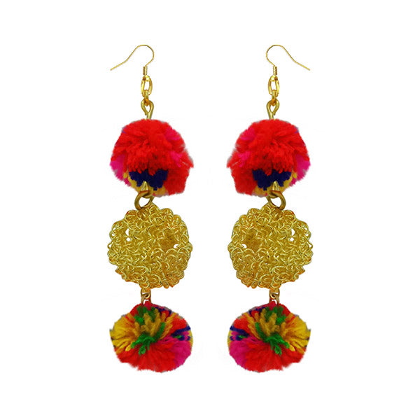 Jeweljunk Multicolor Pompom Thread Earrings