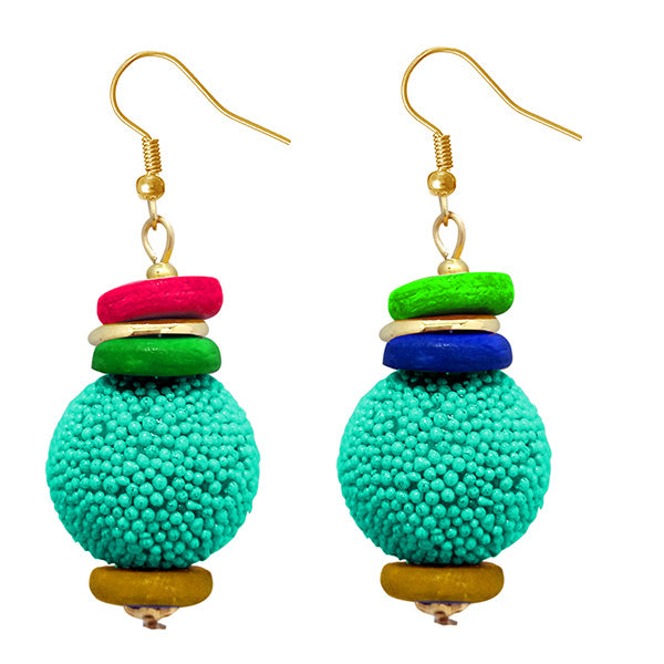 Jeweljunk Gold Plated Green Beads Dangler Earrings