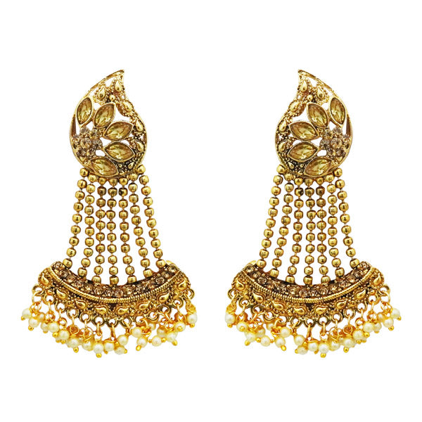 Kriaa Brown Austrian Stone Gold Plated Dangler Earrings