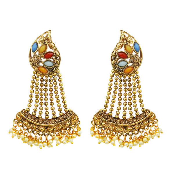 Kriaa Multi Kundan Stone Gold Plated Dangler Earrings
