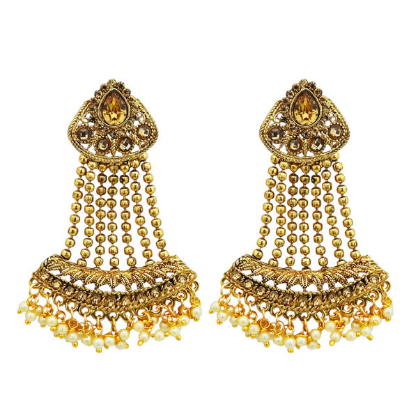 Kriaa Gold Plated Brown Austrian Stone Dangler Earrings