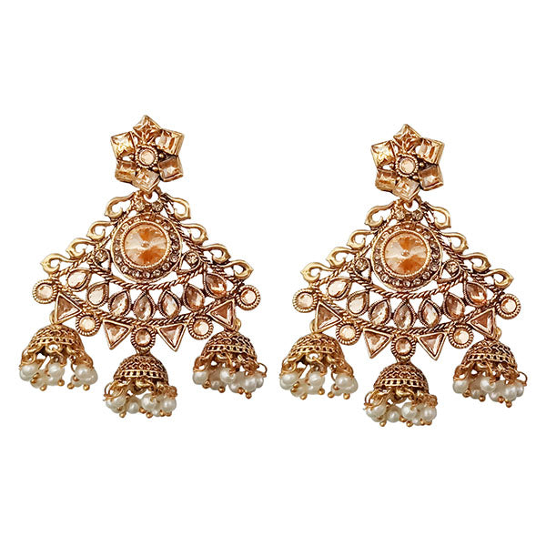 Kriaa Gold Plated Brown Austrian Stone Dangler Earrings