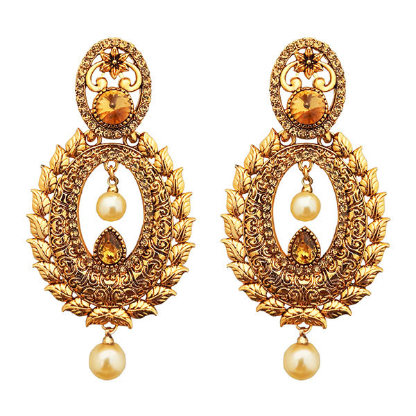 Kriaa Brown Austrian Stone Gold Plated Dangler Earrings
