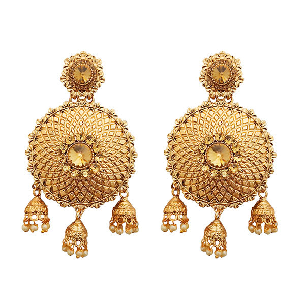 Kriaa Brown Austrian Stone Gold Plated Dangler Earrings