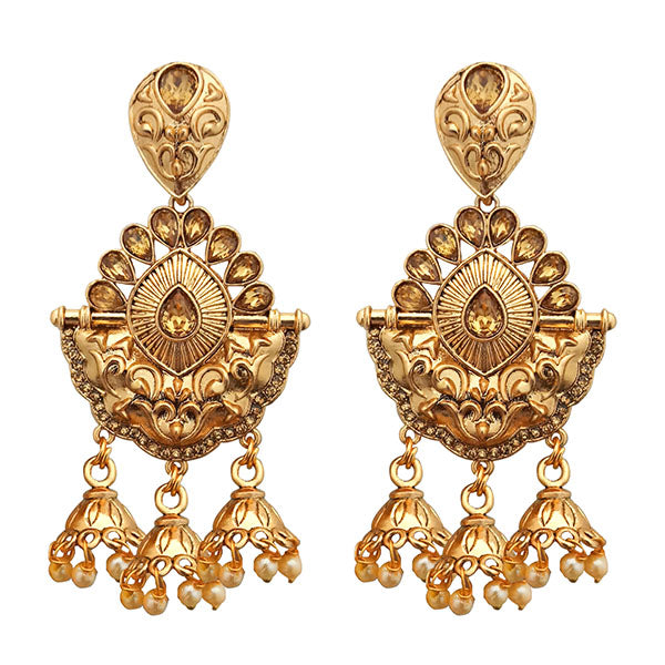 Kriaa Brown Austrian Stone Gold Plated Dangler Earrings