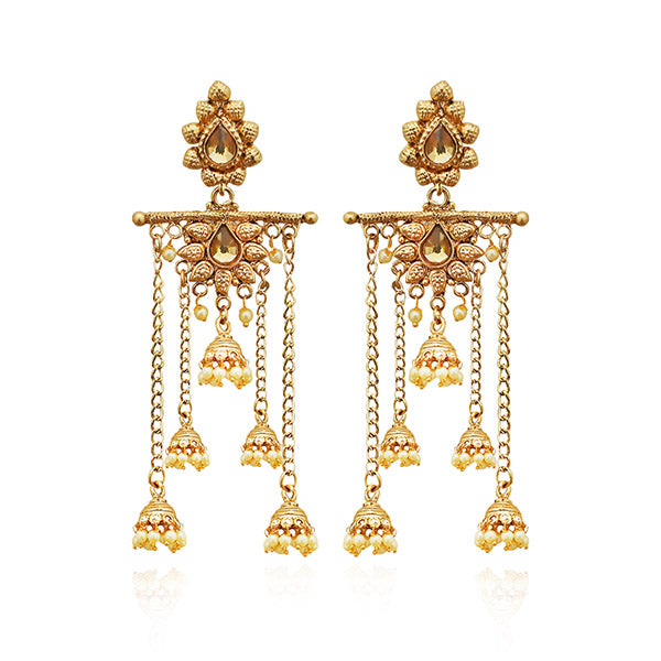 Kriaa Gold Plated Brown Austrian Stone Dangler Earrings