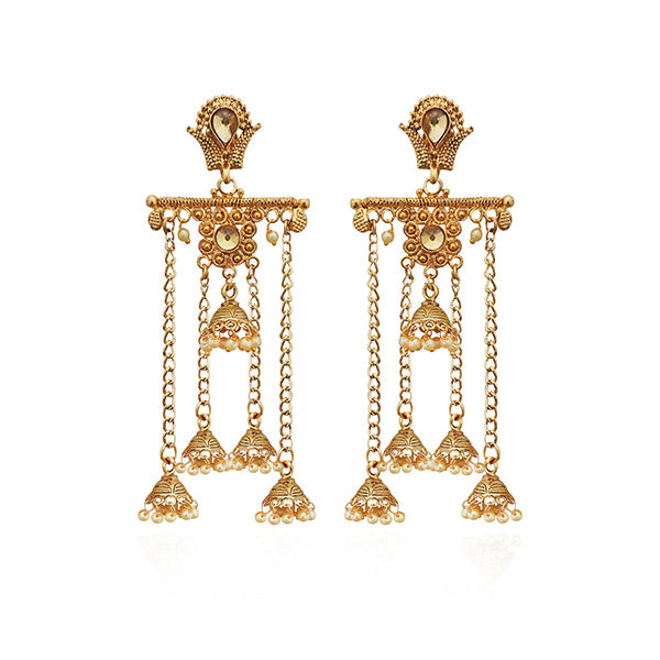 Kriaa Brown Austrian Stone Gold Plated Dangler Earrings