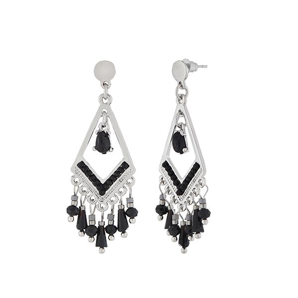Urthn Black Stone Silver Plated Dangler Earrings