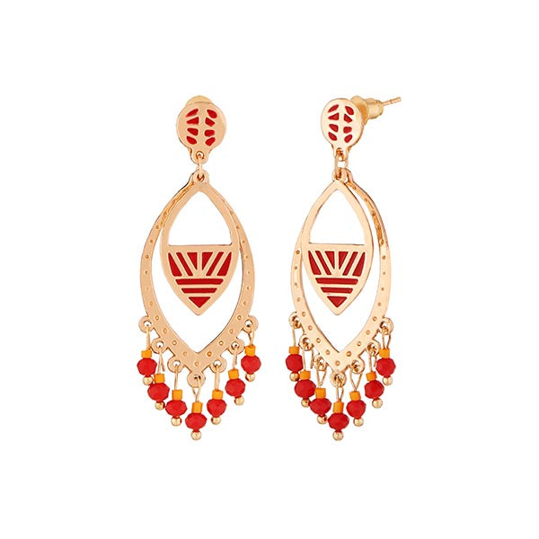 Urthn Red Meenakari Gold Plated Dangler Earrings