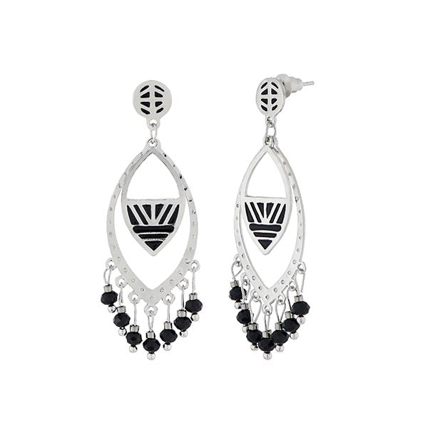 Urthn Black Meenakari Silver Plated Dangler Earrings