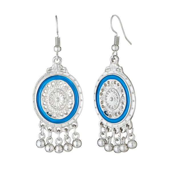 Jeweljunk Blue Meenakari Rhodium Plated Afghnai Earrings