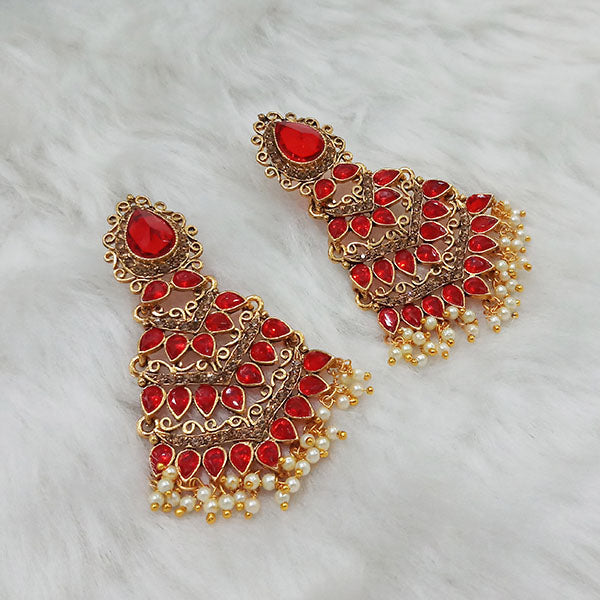 Labdhi Maroon Austrian Stone Gold Plated Dangler Earrings