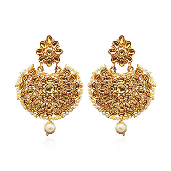 Shreeji Gold Plated Brown Kundan Stone Dangler Earrings