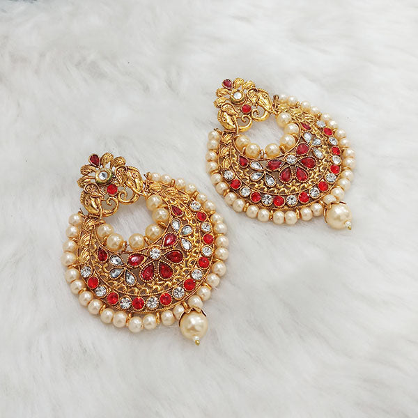 Kriaa Maroon Austrian Stone Gold Plated Dangler Earrings