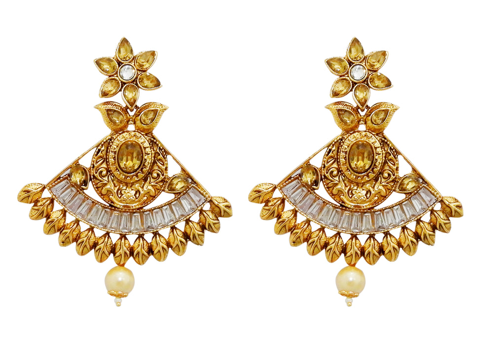 Kriaa AD Stone Gold Plated Dangler Earrings