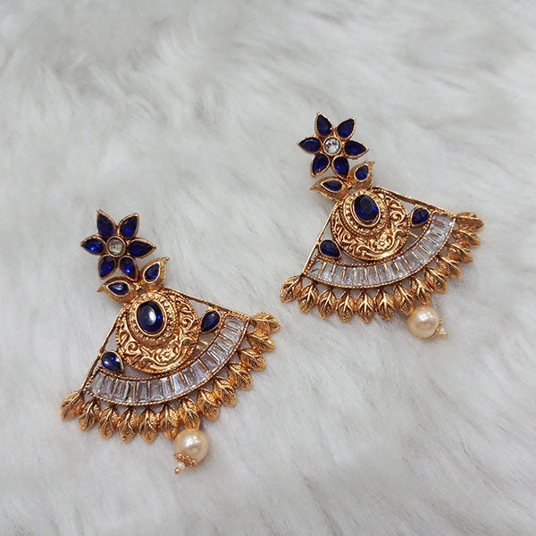 Kriaa AD Stone Gold Plated Dangler Earrings