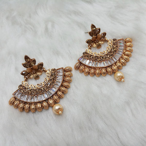 Kriaa AD Stone Gold Plated Dangler Earrings