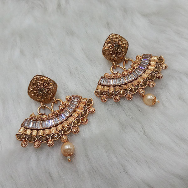 Kriaa AD Stone Gold Plated Dangler Earrings