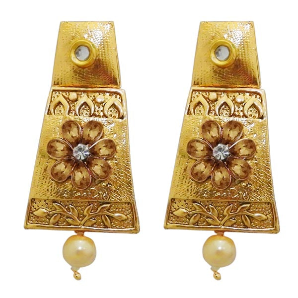 Kriaa Brown Austrian Stone Gold Plated Dangler Earrings