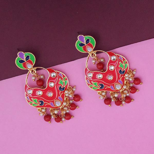 Kriaa Red Meenakari Kundan Dangler Earrings