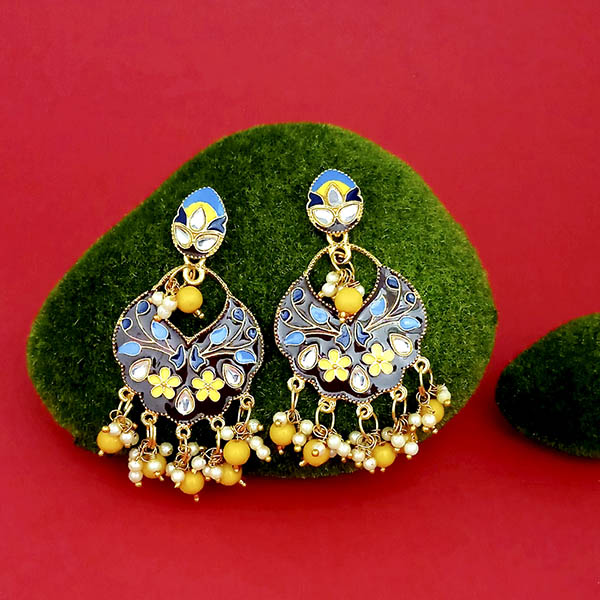 Kriaa Gold Plated Kundan Multi Meenakari Dangler Earrings