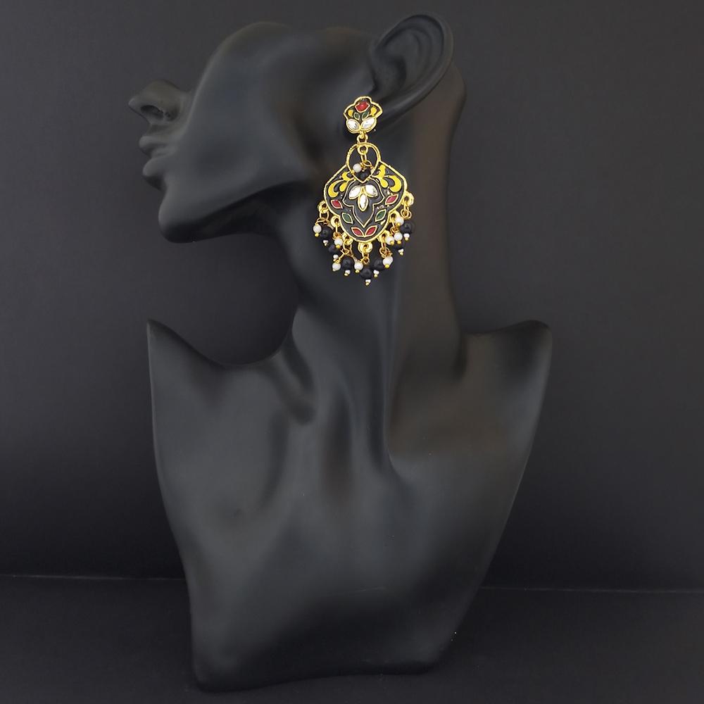 Kriaa Gold Plated Black Meenakari Dangler Earrings - 1314206K