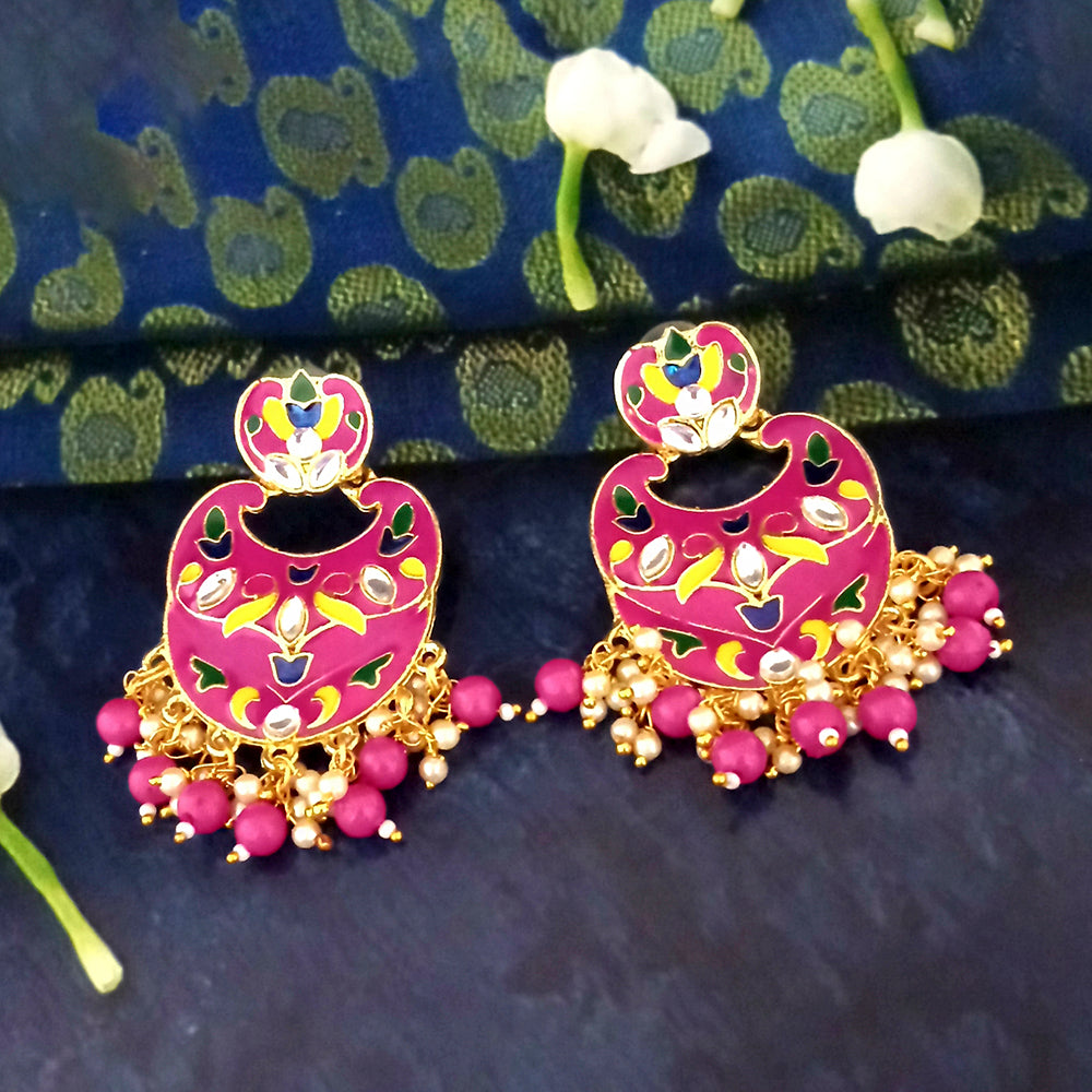 Kriaa Austrian Stone Pink Meenakari Dangler Earrings