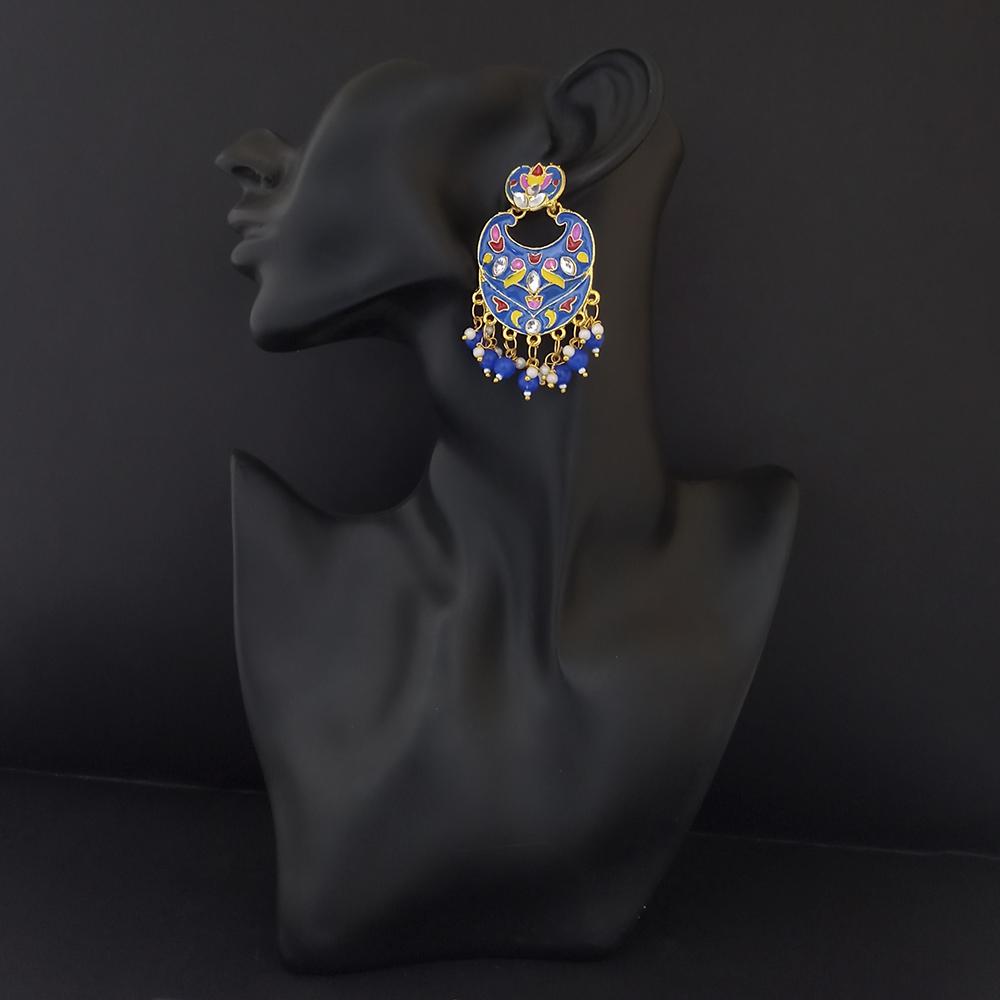 Kriaa Gold Plated Blue Meenakari Dangler Earrings - 1314207I
