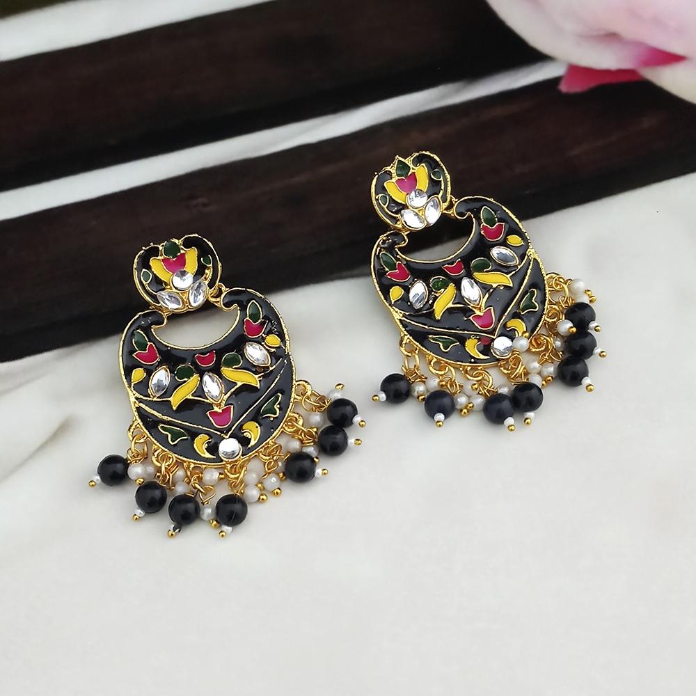 Kriaa Gold Plated Black Meenakari Dangler Earrings - 1314207J