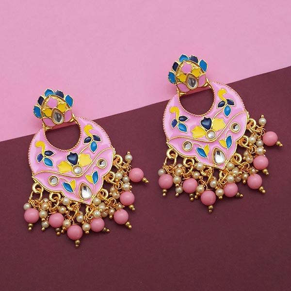 Kriaa Pink Meenakari And Beads Kundan Dangler Earrings