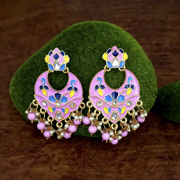 Kriaa Pink Meenakari And Beads Kundan Dangler Earrings
